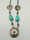 Vintage Native American Navajo Sterling Silver 925 Turquoise Concho Necklace Rb