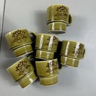 Vintage Mushroom Mugs Japan Set Of 6 Hanging Tree Avocado Green Retro Kitchen