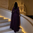 Dark Purple Lace Mermaid Evening Gown Sweetheart Cape Sleeves Party Prom Dresses