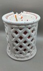 Vintage Signed Ceramic Individual Ashtrays With Holder White With Red Speckles 