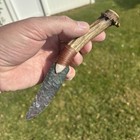 Fancy Green Jasper Mule Deer Antler Handle Office Display Knife Beautiful