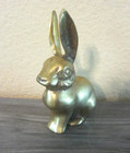 Vintage Mid Century Solid Brass Etched Bunny Rabbit Figurine Paperweight