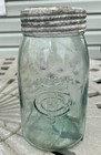 Antique Mason   s Improved Cfjc Quart Aqua Jar W  Zinc Ring Glass Top 5 26 1871