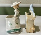 Vtg 1956 Relpo Ceramic Christmas Lady Planter K746d   Cuckoo Clock Wall Pocket