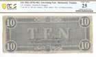 J H Childrey Advertising Note Richmond Va On T-68  10 Confederate 1864 Pcgs Vf25