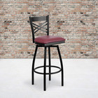 2 Pk  Hercules Series Black   x   Back Swivel Metal Barstool - Burgundy Vinyl Se