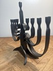 Vintage 1950s Hand Forged Iron Hanukkah Menorah Brutalist Mcm Judaica 12   