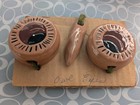 Vtg Ceramic Beads Owl Face Set   1970s Boho Style Macrame