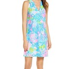 Lilly Pulitzer Dress Large Blue Pink Coral Ross Shift Fished My Wish Sleeveless
