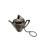 Antique Tea Pot Shaped Sterling Loose Leaf Tea Strainer W chain Marked 6284