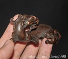 3 4 old Chinese Ancient Dynasty Bronze Fengshui Wealth Lucky Beast Statue