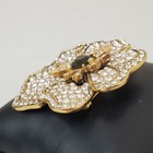 Vintage Rhinestone Flower Large Statement Brooch Gold Tone Clear Rhinestones Pin