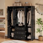 Armoire Wardrobe Closet W  3 Drawers 72  Wooden Wardrobe Cabinet W  Hanging Rod