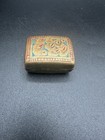 Antique Enamel Brass Hinged Snuff   Pill Box Feather Design