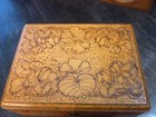 Antique Pyrography Decorated Burnt Wood Water Lily 5  X 6  Hospital Craft Box
