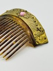 Antique Art Nouveau Brass Celluloid Hair Comb Rare Gilded Seahorse Pink Stones