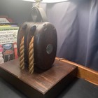 Antique Double Wooden Pulley-block And Tackle Nautical Steampunk Lamp Cast Iron