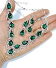 Green Crystal Choker Rhinestone Necklace Earring Set Bridal Prom Pageant