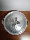 Vtg 1950 s Hammered Aluminum Lidded Serving Dish Tulip Design With Flower Knob