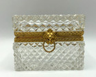 French Cut Crystal Glass Casket Box Gilt Dore Brass Mount Lion Baccarat St Louis