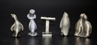 Pewter Penguins   Podium  Set Of 5  1-      - 2    Tall Vintage D-11