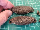 Pair Antique Drawer Cup Bin Pull Handle Cast Iron Victorian Ornate - Mjk120