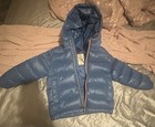 Moncler Enfant Blue Hooded Down Puffer Jacket Full Zip Logo Patch Size 4t