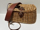 Vintage Fly Fishing Creel Wicker Basket Tooled Leather Strap Ll Bean Authentic
