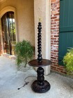 Antique English Carved Oak Floor Lamp Open Barley Twist W Round End Table C1920