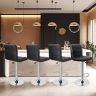 Bar Stools Set Of 4 Pu Leather Swivel Adjustable Barstool With Square Back Black