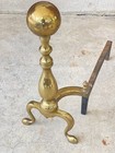 Vintage Pair Fireplace Brass   Cast Iron Cannonball Andirons Federal Chippendale