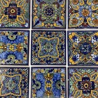 Handpainted Mexican Talavera Tile With Marigold Center  La Corona Family  Puebla
