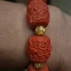 Large Vintage-style Red Cinnabar  Bracelet -heavy Barrel Beads-shou   Fu Symbols