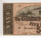T-69  5 Confederate States 1864 Csa Note Genuine Civil War Money Richmond va
