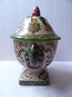 Decorative Lidded Compote Hand Painted Asian Crackle Design Urn 8-1 2 
