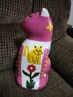 Mexican Cat Coin Bank Hand Painted Pink 10in Made In Mexico Cat Lovers 