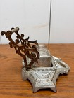 Antique Victorian Cast Iron Inkwell And Pen Holder With Glass Inkwell