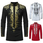 Men s Autumn Winter Luxury African Print Long Sleeve Dashiki Shirt Top Blouse Us