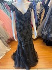 Ivonne D Id919 Black Beaded Lace Off-shoulder Mermaid Evening Gown Size 16