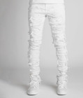 Xl Men Stacked Jeans Ripped Slim Fit Jeans Destroyed Straight Skinny Denim Pants