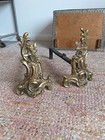 Antique French Rococo Style Bronze Ornate Firedogs Andirons