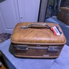 Vintage American Tourister Vanity Travel Train Case 14  Brown Hard Shell Chrome