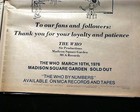 The Who English Rock Band Madison Square Garden 1976 Nyc Concert Advertisement