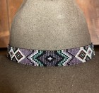 Native Design Original Handmade Purple Beaded Sterling Silver Hat Band Deerskin