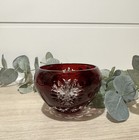 Waterford Crystal Snow Crystals Ruby Red Round Votive Holder Bowl 