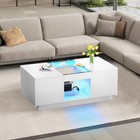 Modern 2 Tiers Coffee Table With Led Lights   2 Drawers For Living Room White