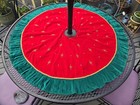 Vtg Atomic Starburst Christmas Tree Skirt Beaded Red Green Crushed Velvet Ruffle