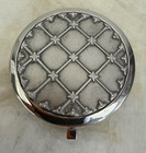 Vintage Style Silver Tone Lattice Compact Mirror With Rhinestone Accents