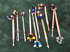 Antique Bone Spangled Lace Making Bobbins Named Lot Of 10