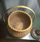 Primitive Large 15  Round Splint Wood Basket Woven 1 Handle Rustic Handmade